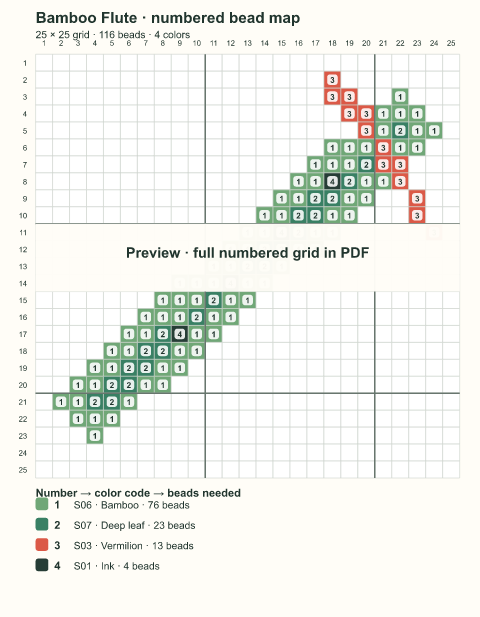 Numbered bead-map sample for Bamboo Flute