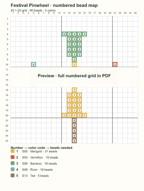 Numbered bead-map sample for Festival Pinwheel