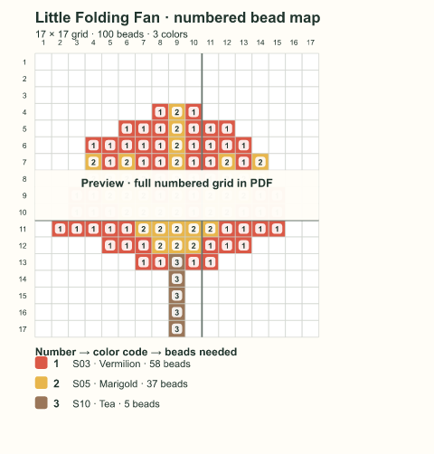 Numbered bead-map sample for Little Folding Fan