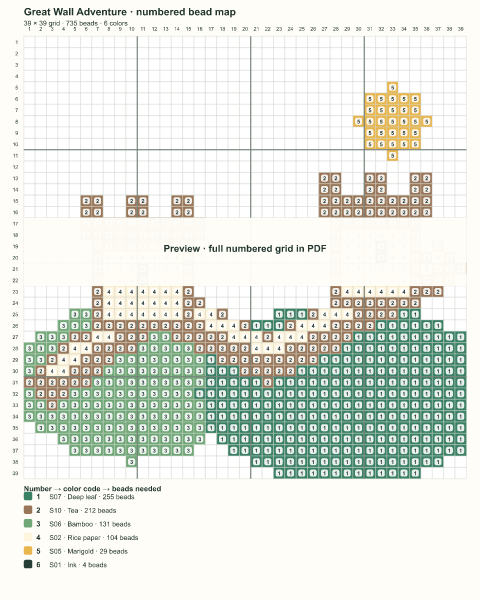 Numbered bead-map sample for Great Wall Adventure