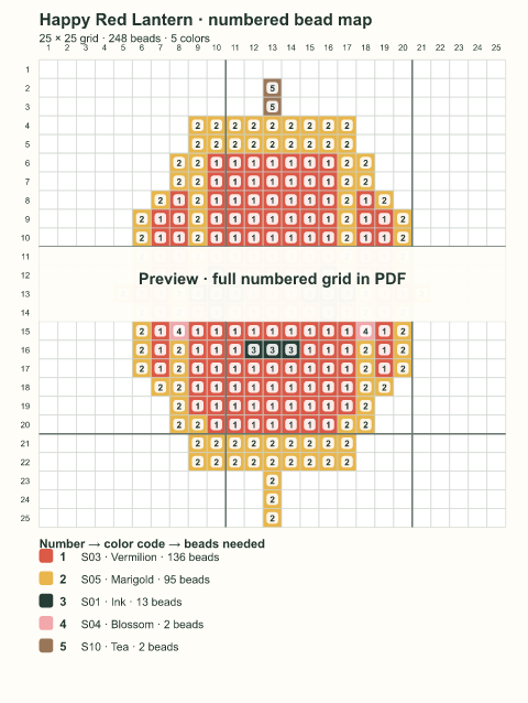 Numbered bead-map sample for Happy Red Lantern
