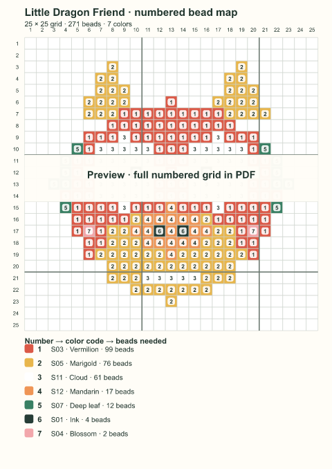 Numbered bead-map sample for Little Dragon Friend