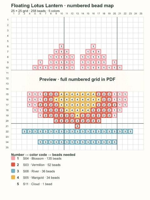 Numbered bead-map sample for Floating Lotus Lantern