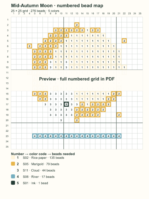 Numbered bead-map sample for Mid-Autumn Moon