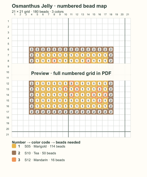 Numbered bead-map sample for Osmanthus Jelly