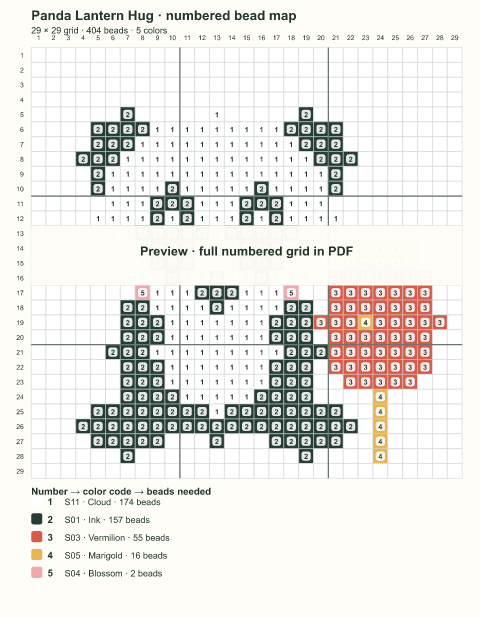 Numbered bead-map sample for Panda Lantern Hug