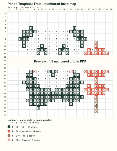 Numbered bead-map sample for Panda Tanghulu Treat