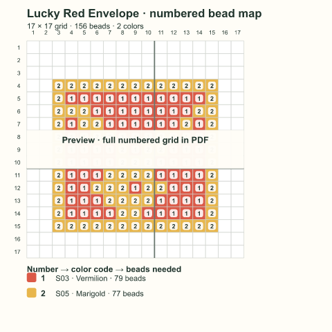 Numbered bead-map sample for Lucky Red Envelope