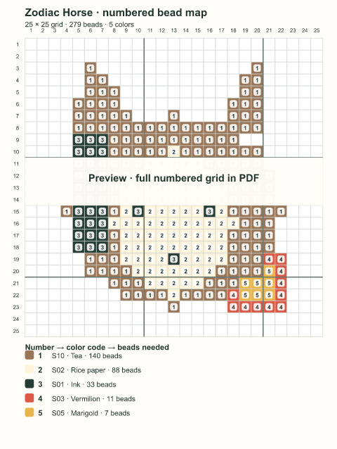 Numbered bead-map sample for Zodiac Horse